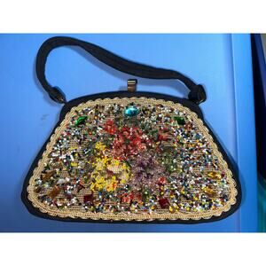 VINTAGE 60's VELDORE OF HOUSTON NEEDLEPOINT BEADED JEWELED FRAME HANDBAG